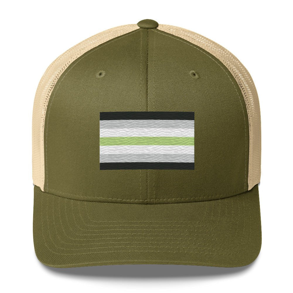 Agender Pride Flag Trucker Hat - Moss/ Khaki - LGBTPride.com