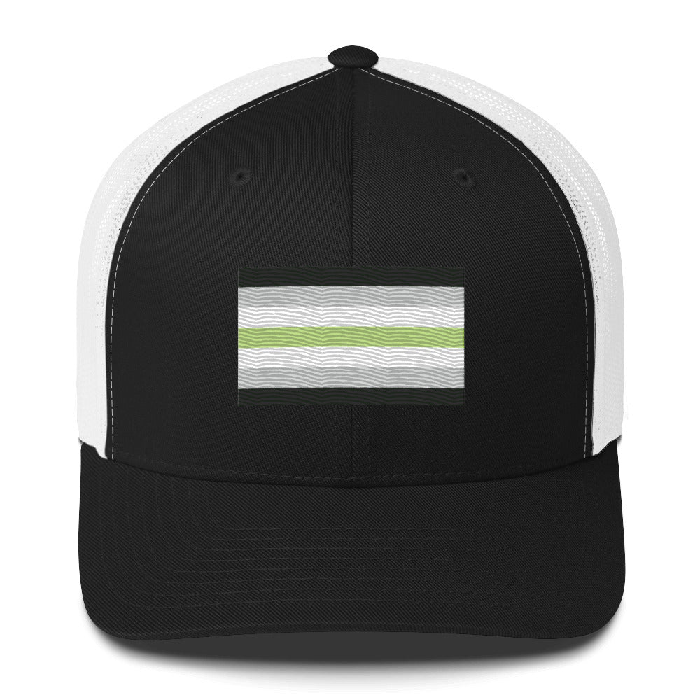 Agender Pride Flag Trucker Hat - Black/ White - LGBTPride.com