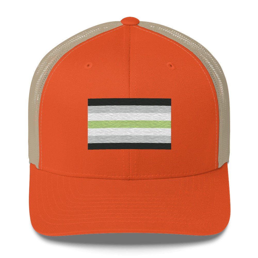 Agender Pride Flag Trucker Hat - Rustic Orange/ Khaki - LGBTPride.com