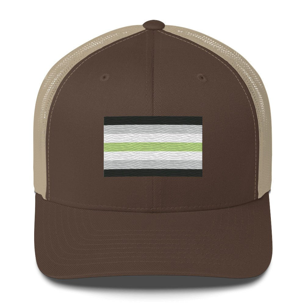 Agender Pride Flag Trucker Hat - Brown/ Khaki - LGBTPride.com