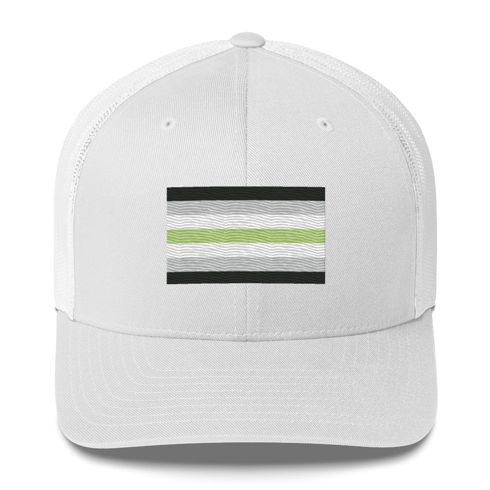 Agender Pride Flag Trucker Hat - White - LGBTPride.com