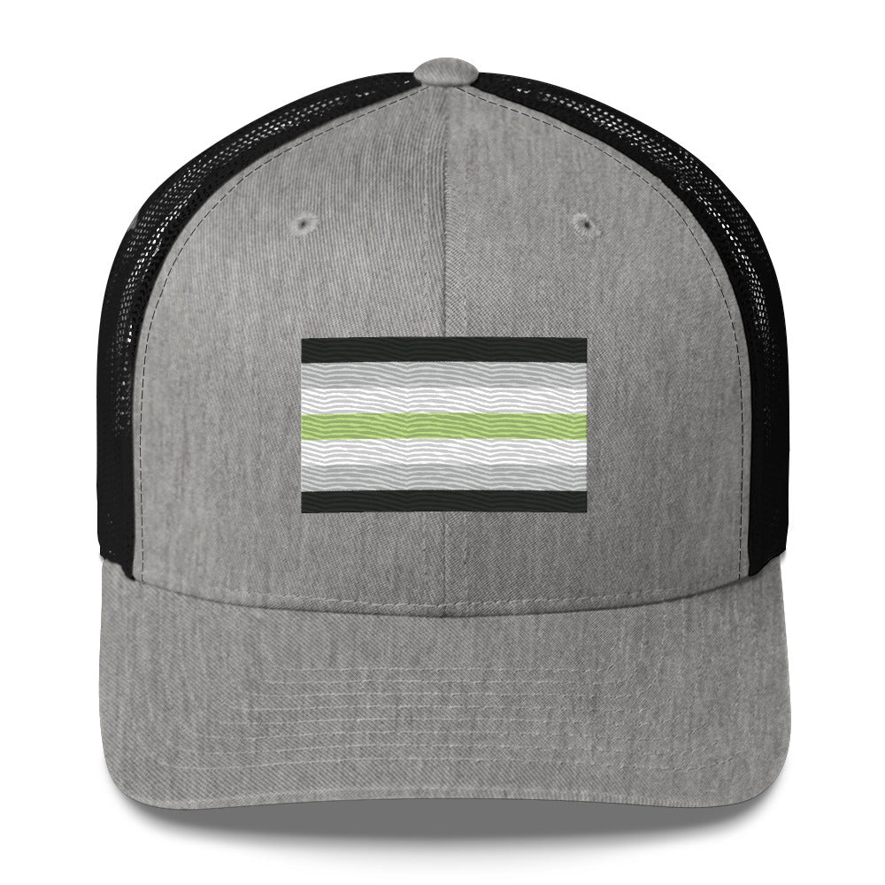 Agender Pride Flag Trucker Hat - Heather/ Black - LGBTPride.com