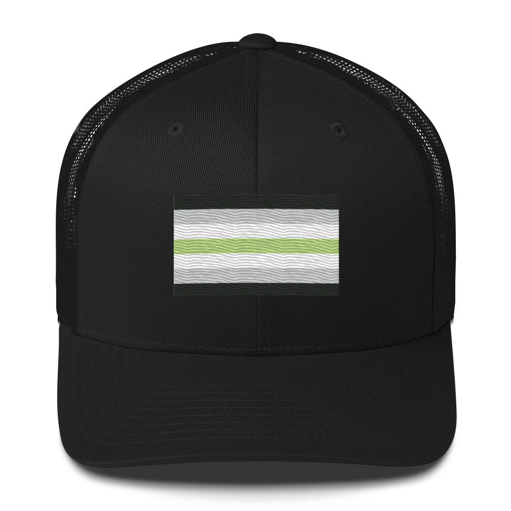 Agender Pride Flag Trucker Hat - Black - LGBTPride.com