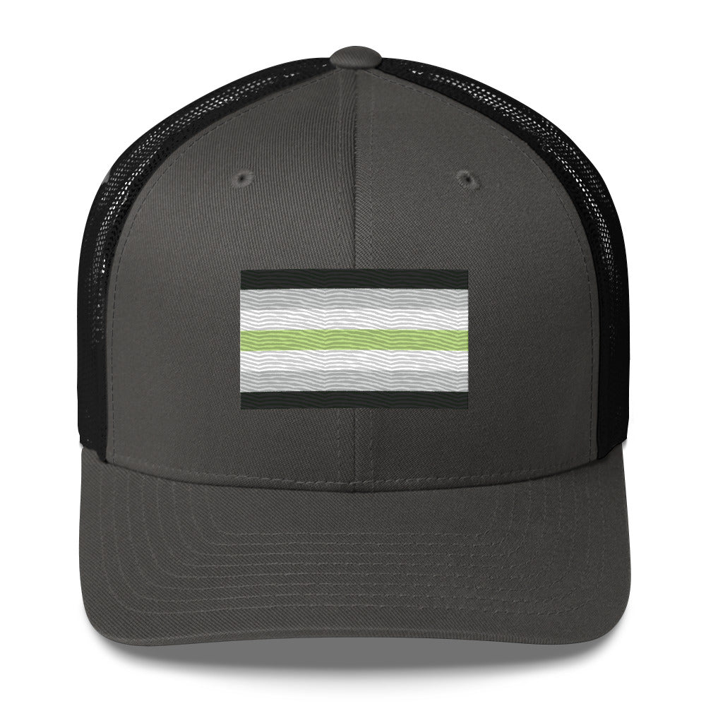 Agender Pride Flag Trucker Hat - Charcoal/ Black - LGBTPride.com