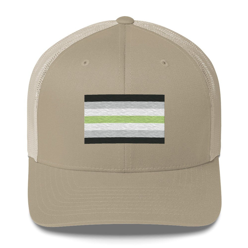 Agender Pride Flag Trucker Hat - Khaki - LGBTPride.com