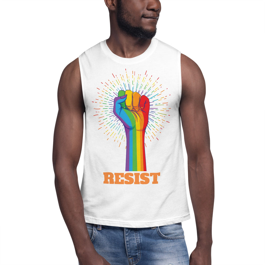 All Gender Muscle Shirt - Resist - White - LGBTPride.com