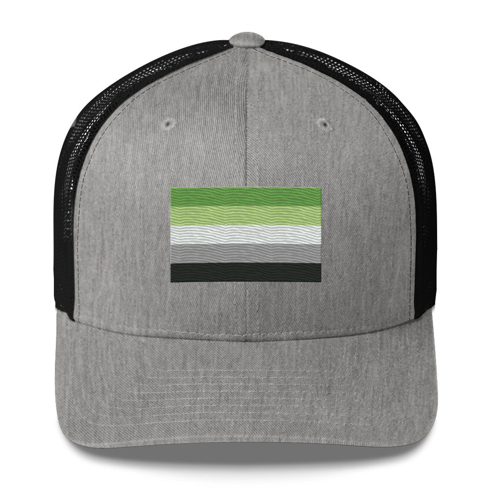 Aromantic Pride Flag Trucker Hat - Heather/ Black - LGBTPride.com