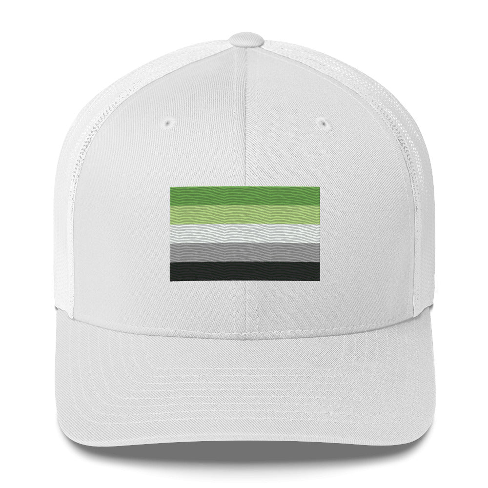 Aromantic Pride Flag Trucker Hat - White - LGBTPride.com