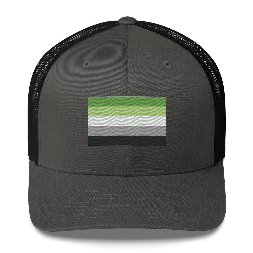 Aromantic Pride Flag Trucker Hat - Charcoal/ Black - LGBTPride.com