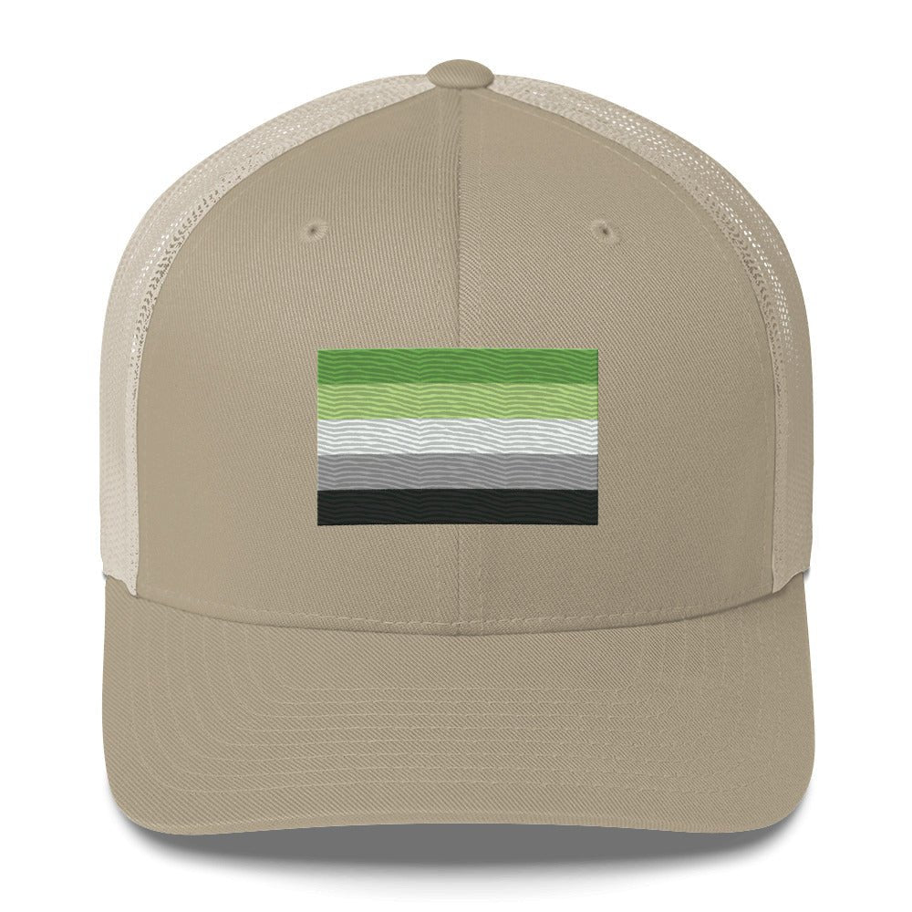 Aromantic Pride Flag Trucker Hat - Khaki - LGBTPride.com