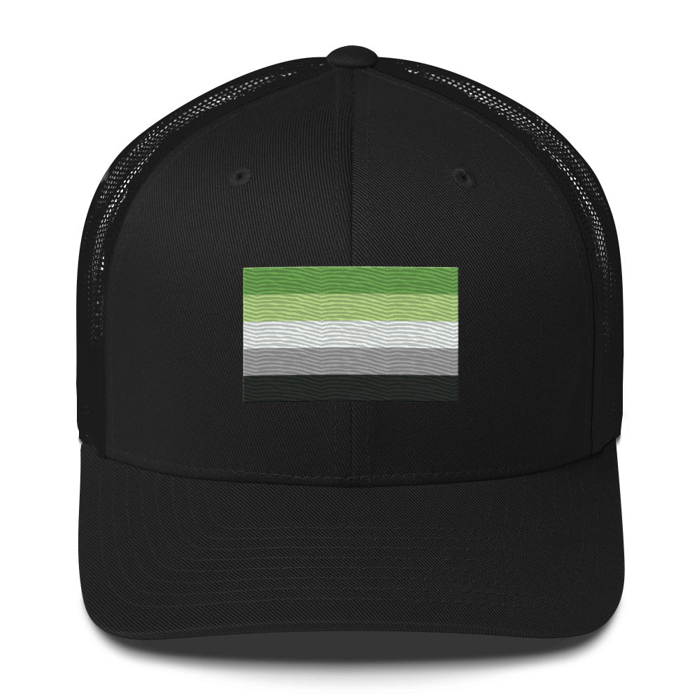 Aromantic Pride Flag Trucker Hat - Black - LGBTPride.com