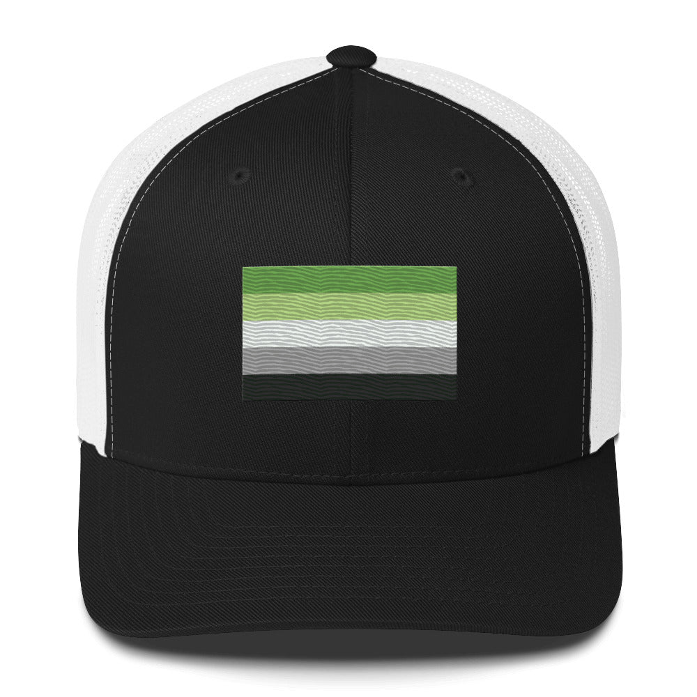 Aromantic Pride Flag Trucker Hat - Black/ White - LGBTPride.com