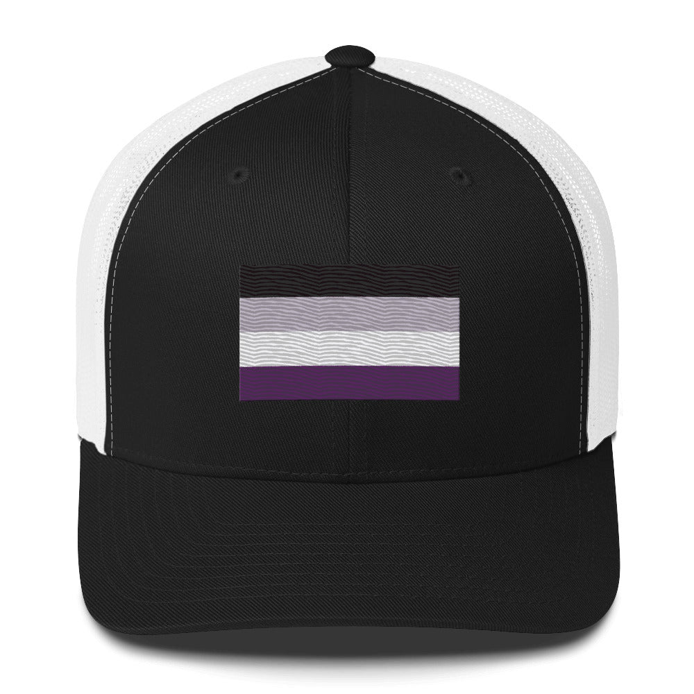 Asexual Pride Flag Trucker Hat - Black/ White - LGBTPride.com