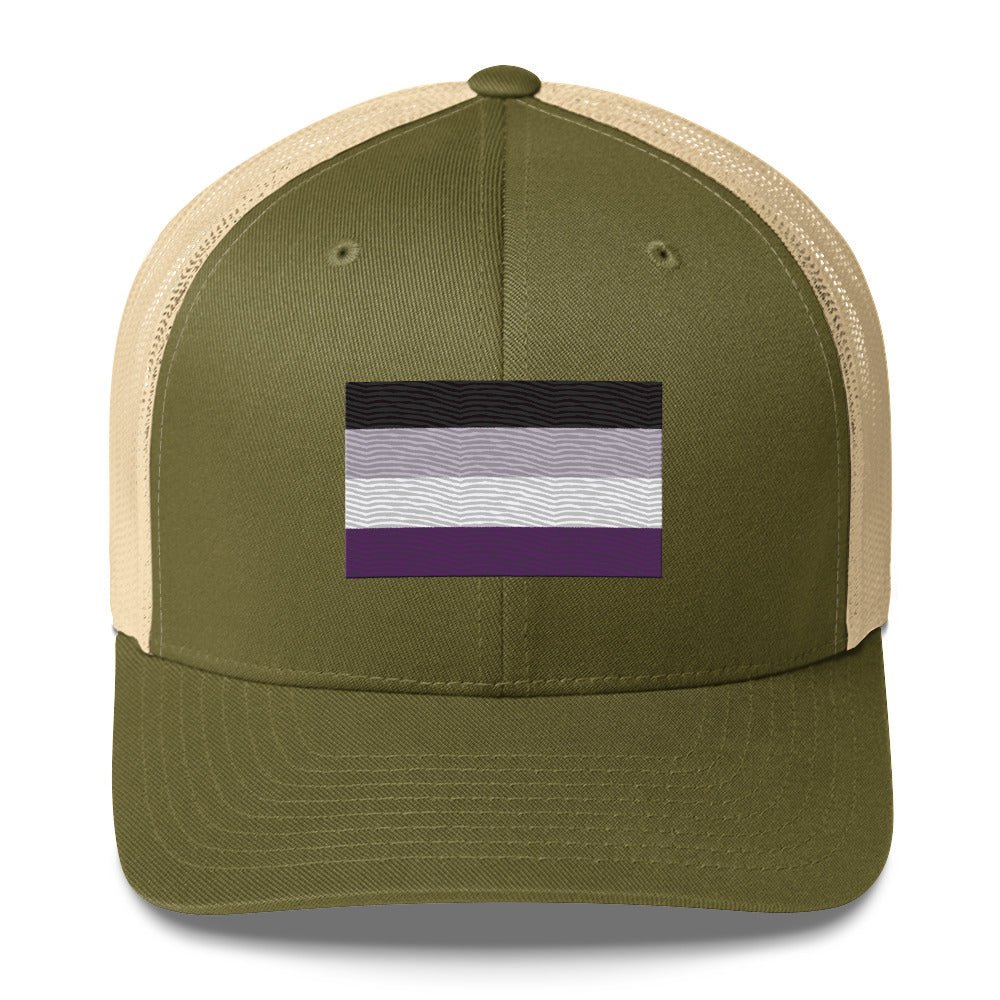 Asexual Pride Flag Trucker Hat - Moss/ Khaki - LGBTPride.com