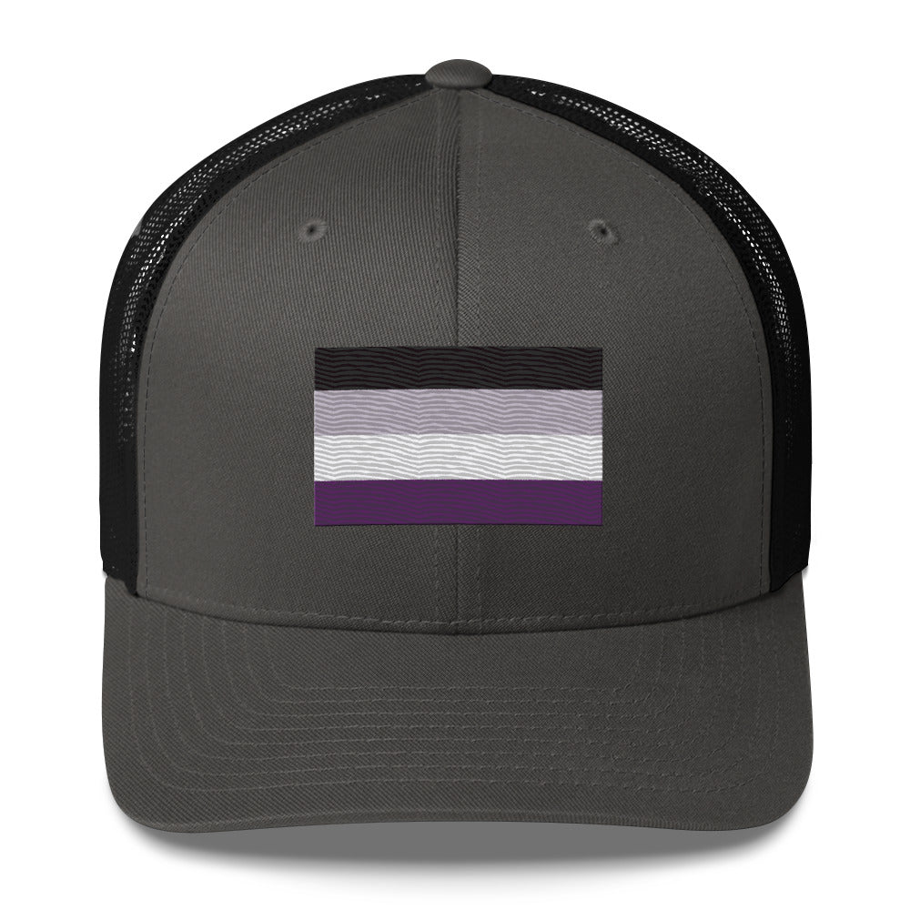 Asexual Pride Flag Trucker Hat - Charcoal/ Black - LGBTPride.com