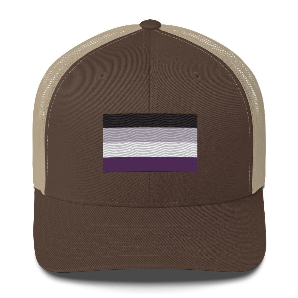 Asexual Pride Flag Trucker Hat - Brown/ Khaki - LGBTPride.com