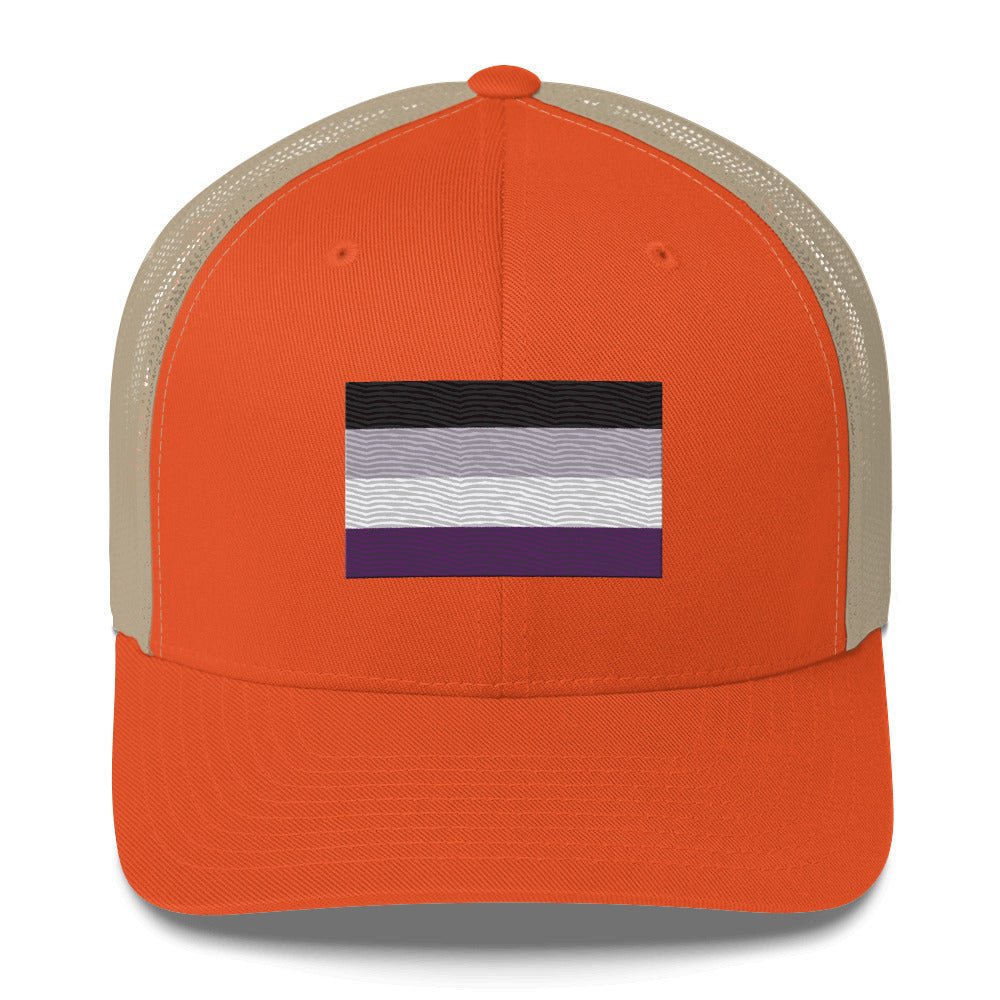 Asexual Pride Flag Trucker Hat - Rustic Orange/ Khaki - LGBTPride.com