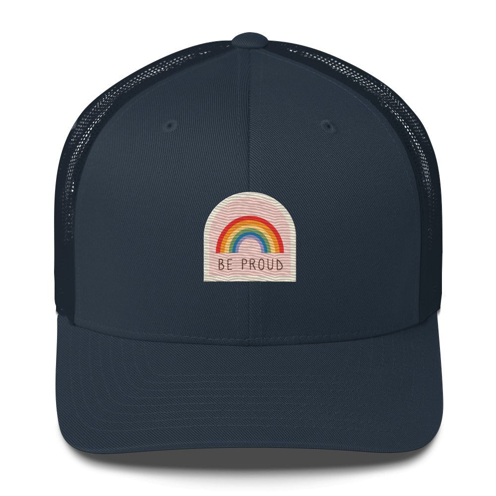 Be Proud Trucker Hat - Navy - LGBTPride.com