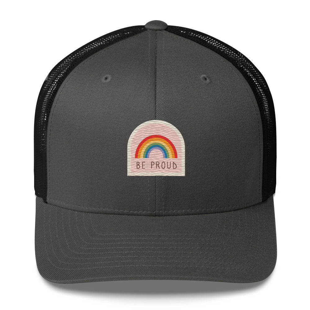 Be Proud Trucker Hat - Charcoal/ Black - LGBTPride.com