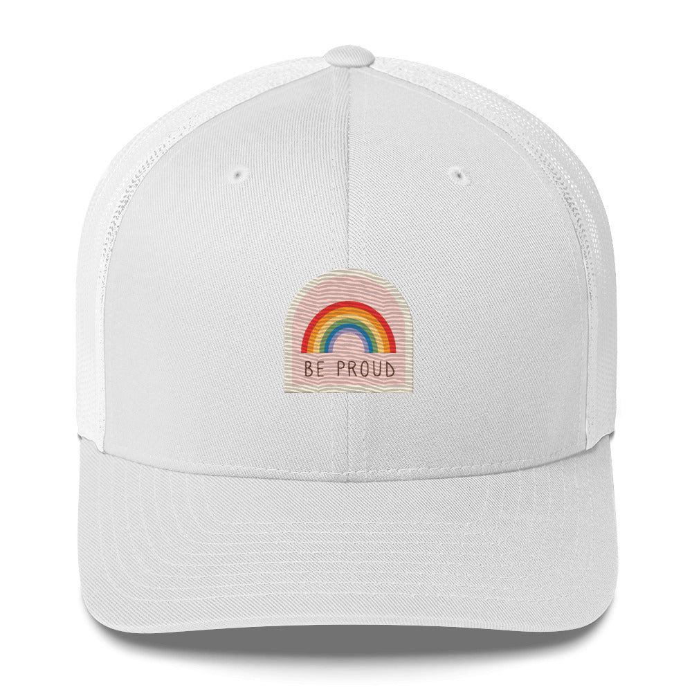 Be Proud Trucker Hat - White - LGBTPride.com