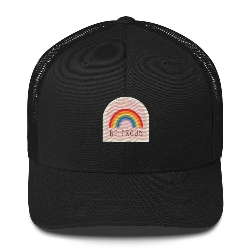 Be Proud Trucker Hat - Black - LGBTPride.com