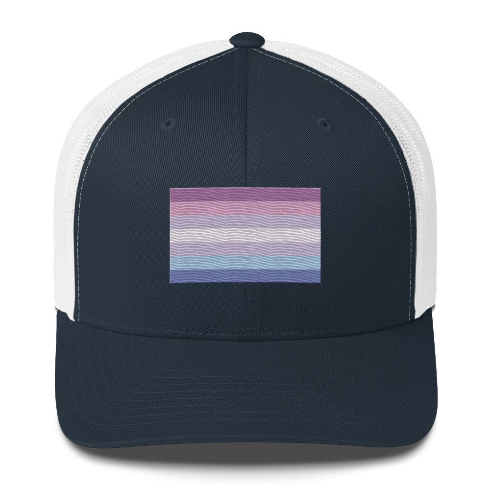 Bigender Pride Flag Trucker Hat - Navy/ White - LGBTPride.com