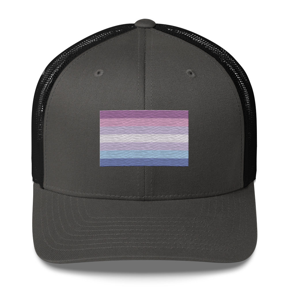 Bigender Pride Flag Trucker Hat - Charcoal/ Black - LGBTPride.com