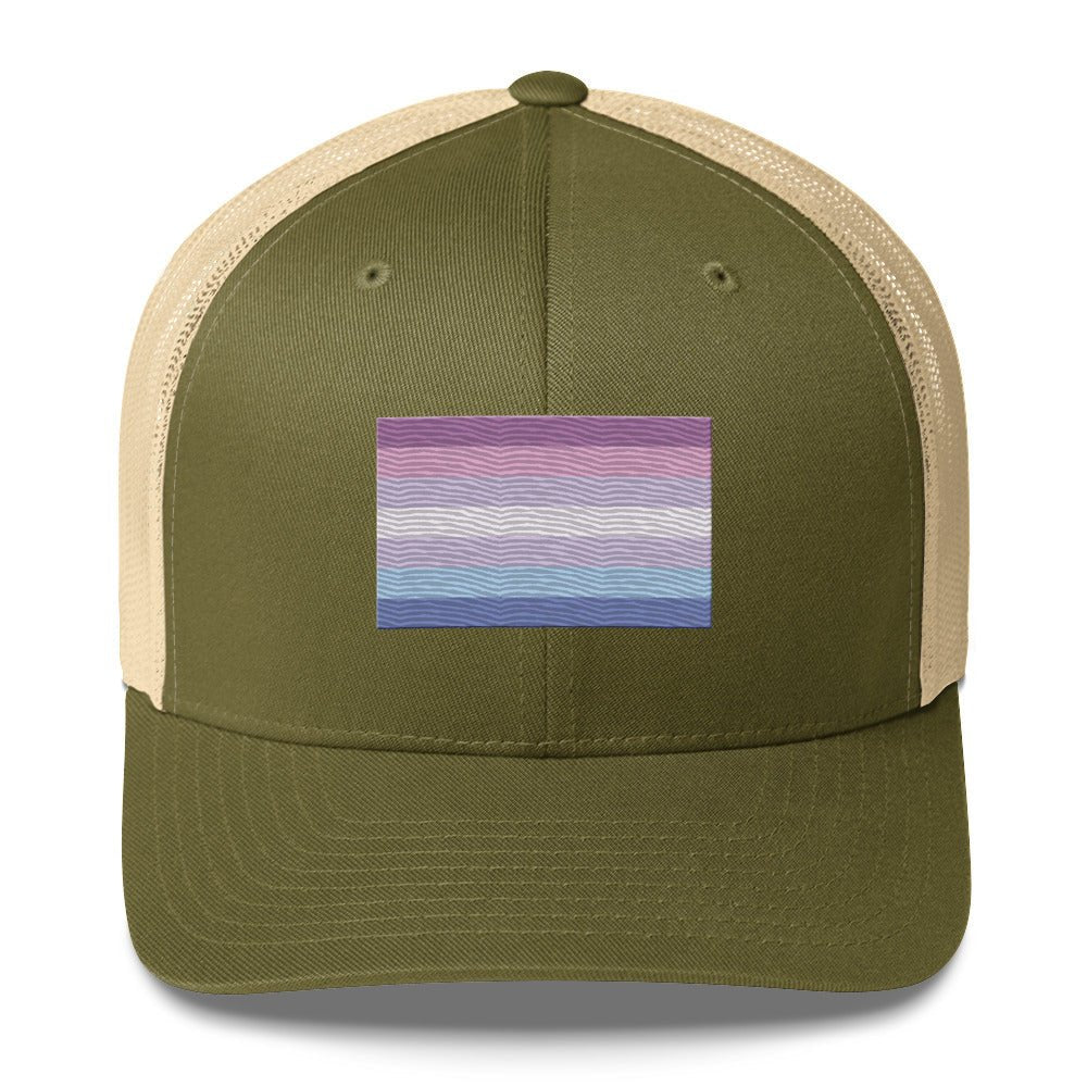 Bigender Pride Flag Trucker Hat - Moss/ Khaki - LGBTPride.com