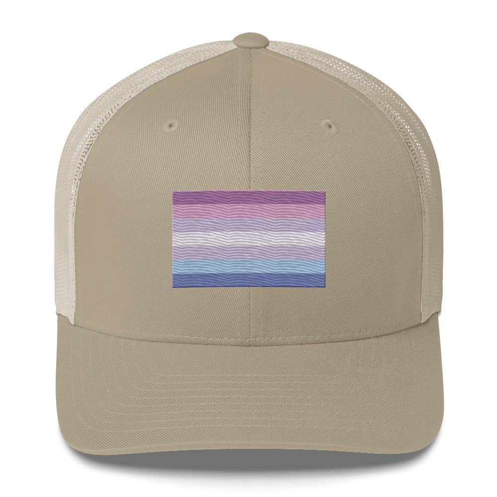 Bigender Pride Flag Trucker Hat - Khaki - LGBTPride.com