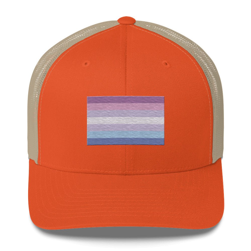 Bigender Pride Flag Trucker Hat - Rustic Orange/ Khaki - LGBTPride.com