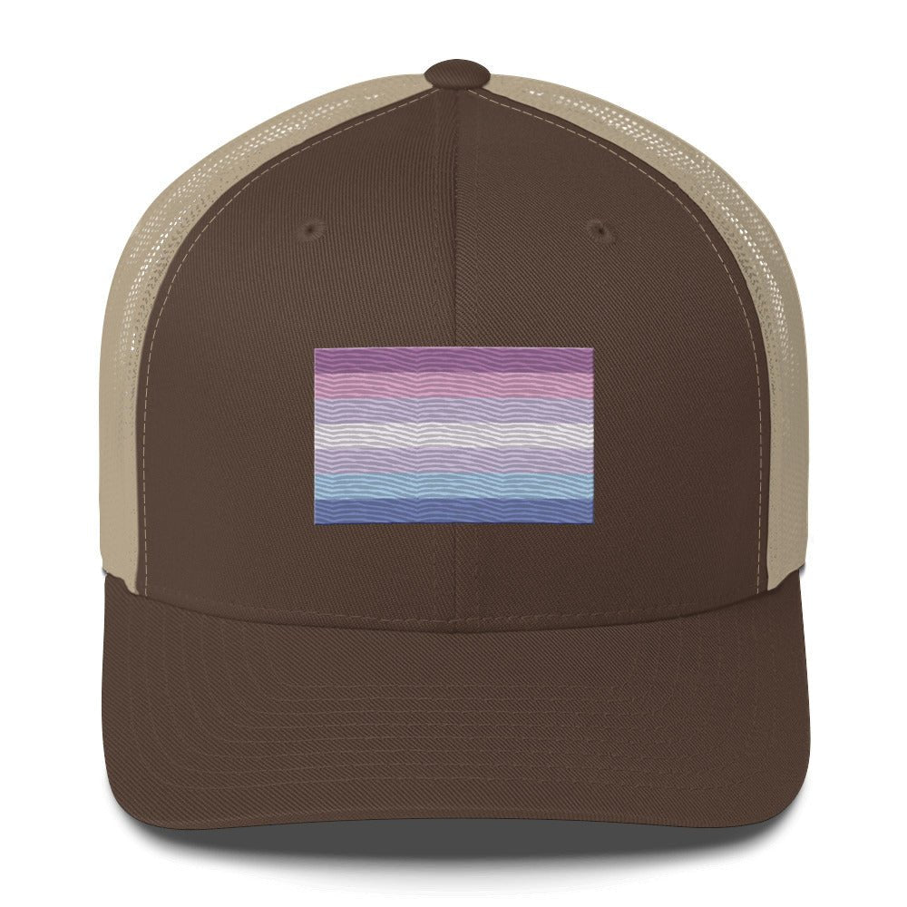 Bigender Pride Flag Trucker Hat - Brown/ Khaki - LGBTPride.com