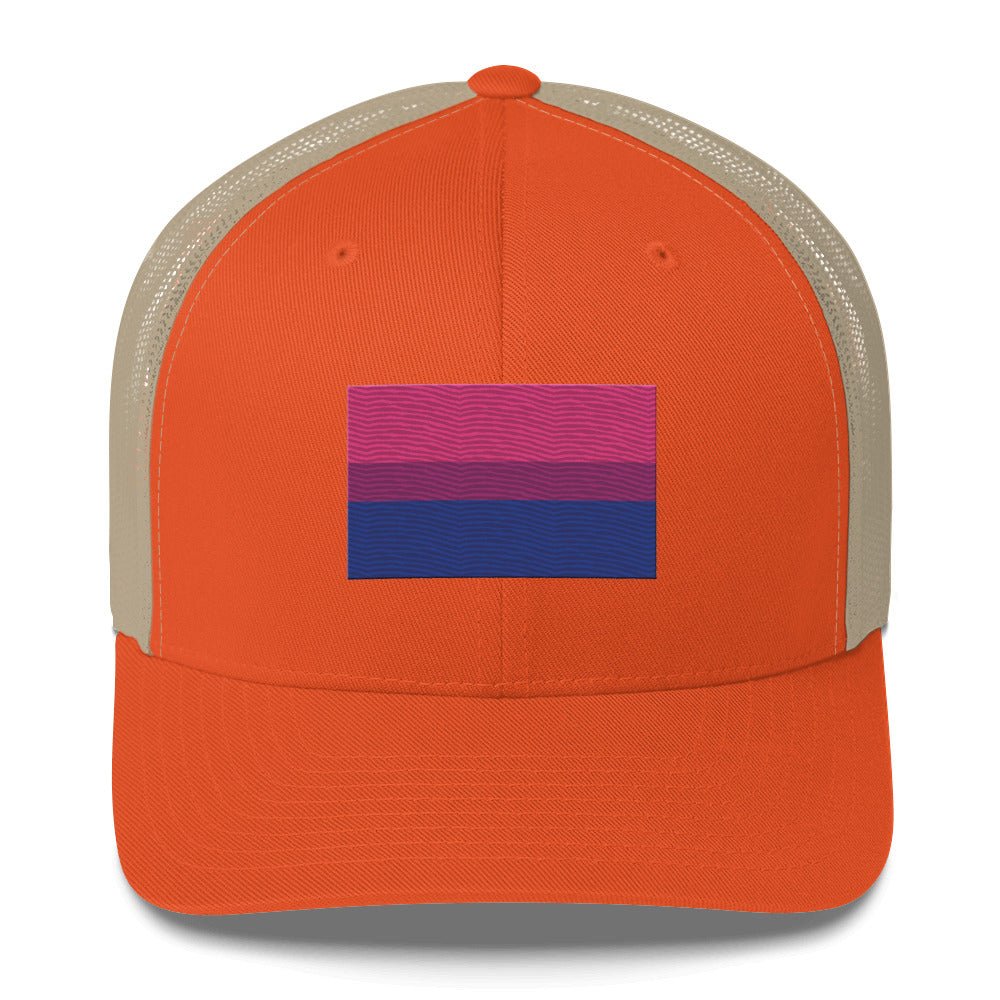 Bisexual Pride Flag Trucker Hat - Rustic Orange/ Khaki - LGBTPride.com