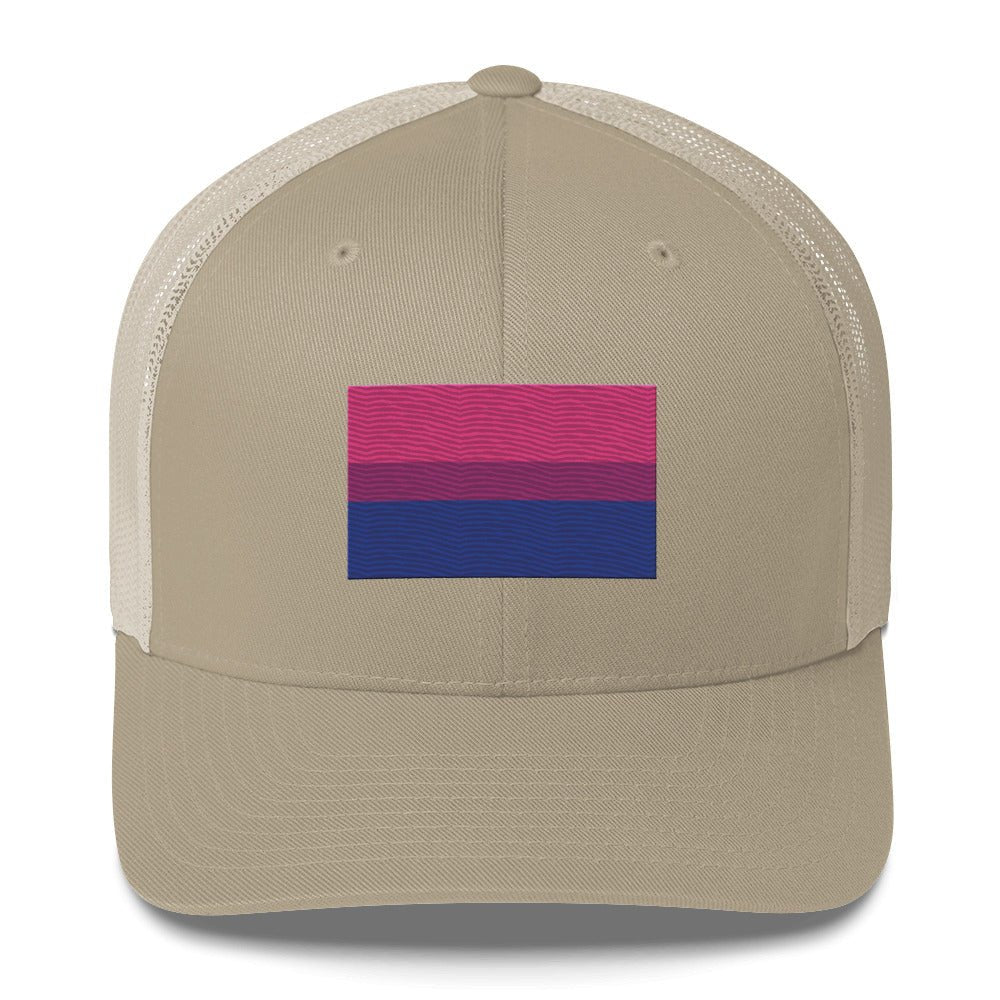 Bisexual Pride Flag Trucker Hat - Khaki - LGBTPride.com