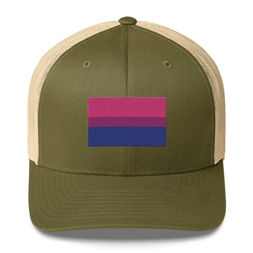 Bisexual Pride Flag Trucker Hat - Moss/ Khaki - LGBTPride.com