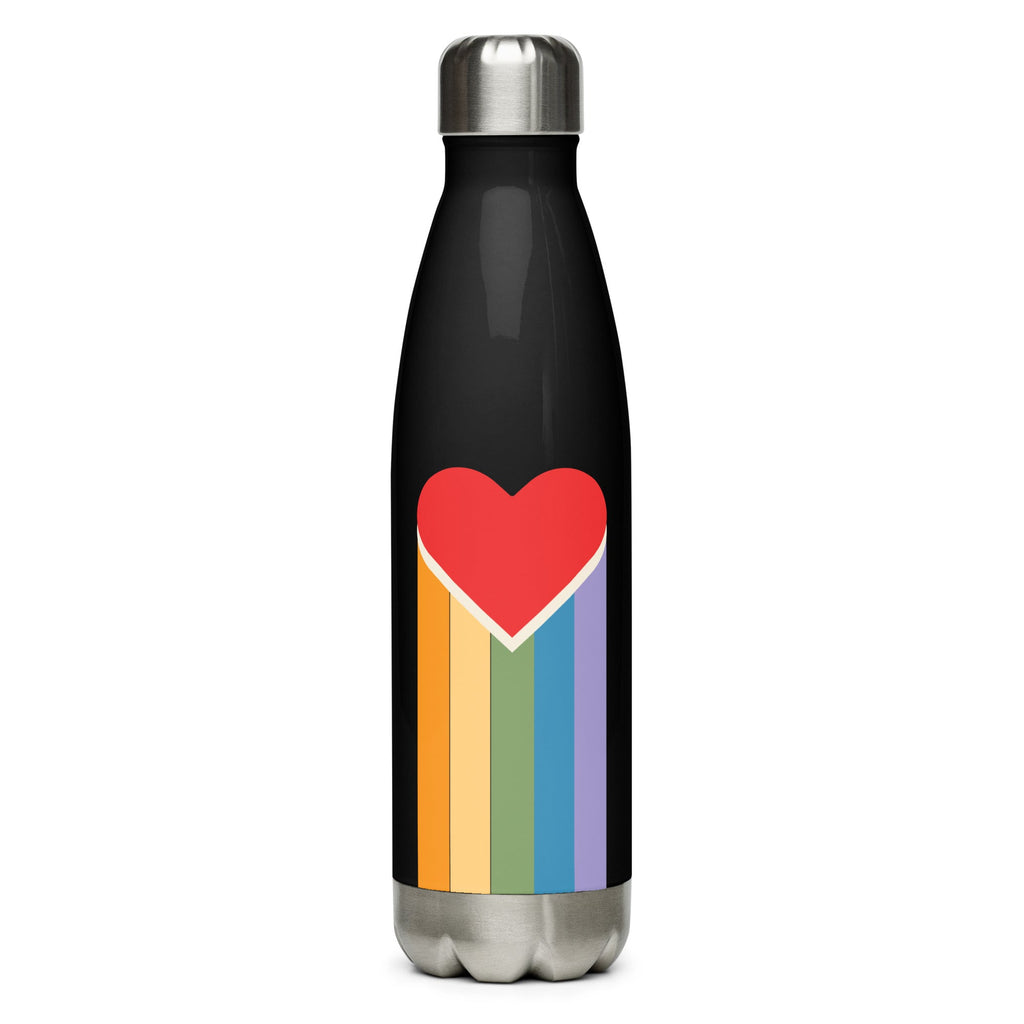 Bleeding Rainbow Heart Stainless Steel Water Bottle - Black - LGBTPride.com