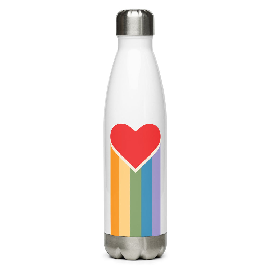 Bleeding Rainbow Heart Stainless Steel Water Bottle - White - LGBTPride.com