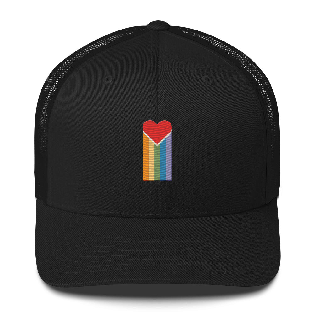 Bleeding Rainbow Heart Trucker Hat - Black - LGBTPride.com