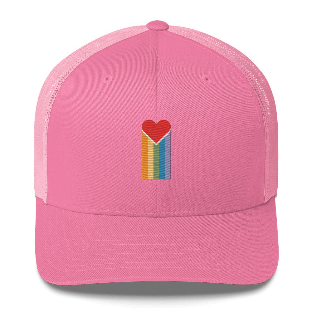 Bleeding Rainbow Heart Trucker Hat - Pink - LGBTPride.com