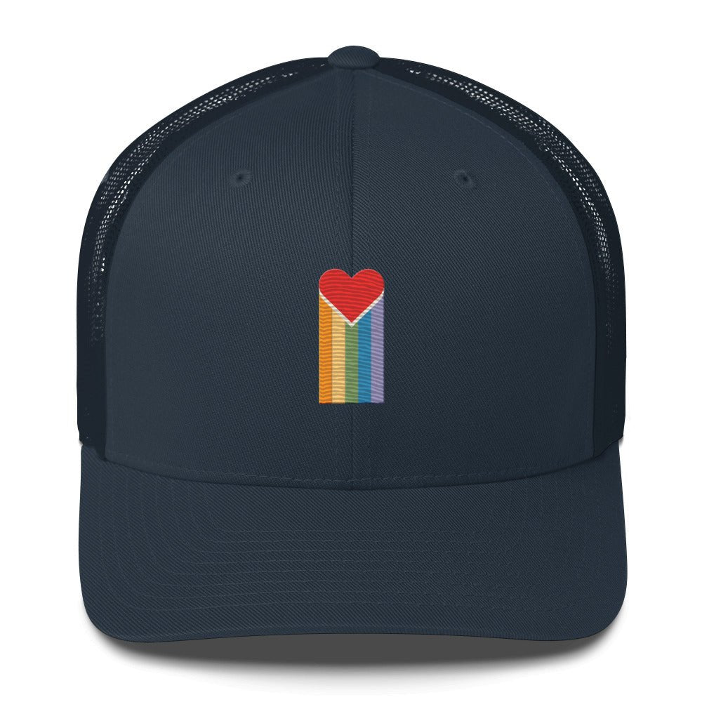 Bleeding Rainbow Heart Trucker Hat - Navy - LGBTPride.com