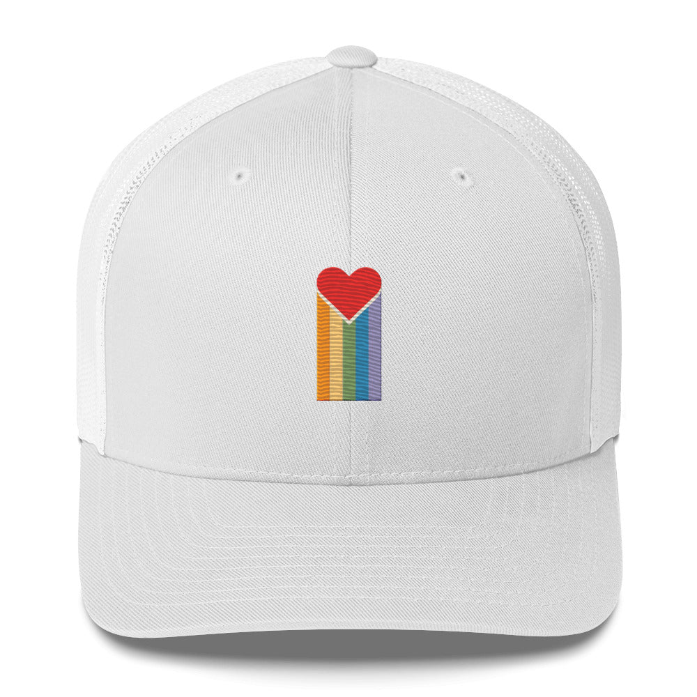 Bleeding Rainbow Heart Trucker Hat - White - LGBTPride.com
