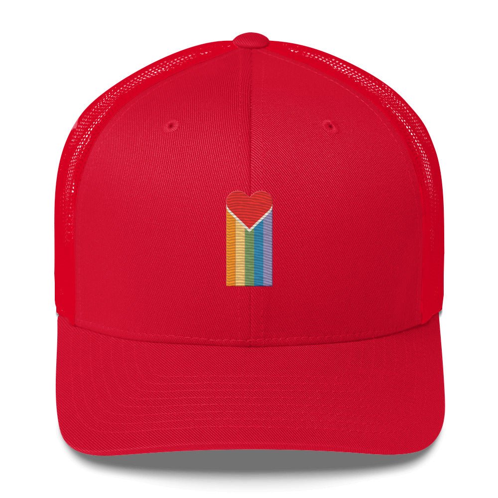 Bleeding Rainbow Heart Trucker Hat - Red - LGBTPride.com