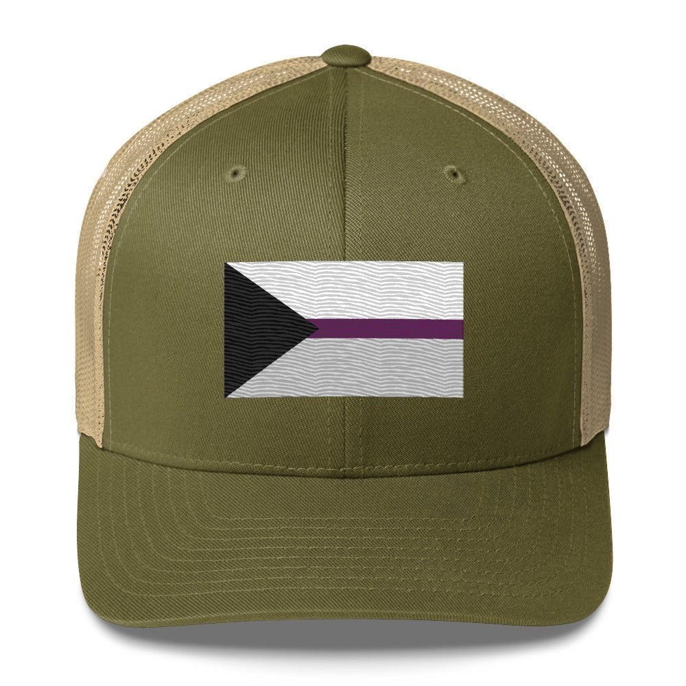 Demisexual Pride Flag Trucker Hat - Moss/ Khaki - LGBTPride.com
