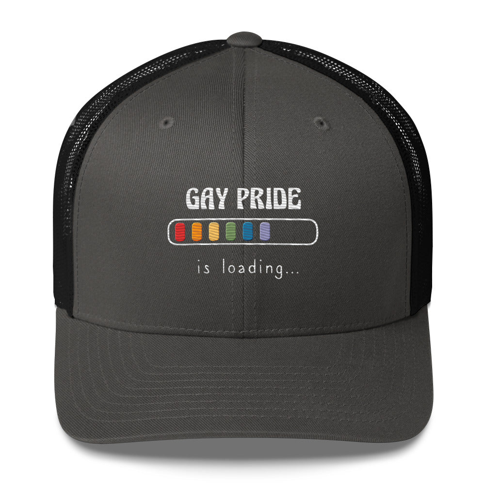 Gay Pride Loading Trucker Hat - Charcoal/ Black - LGBTPride.com