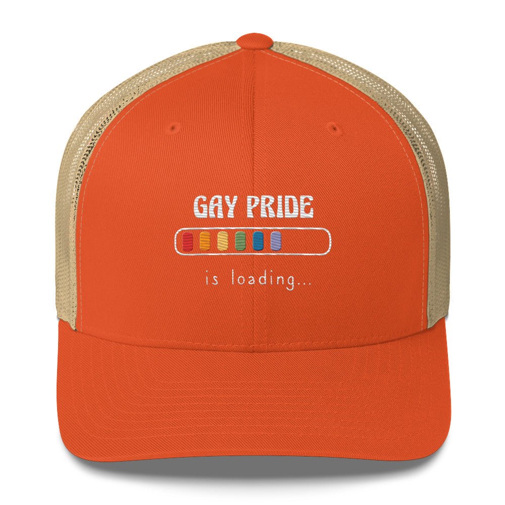 Gay Pride Loading Trucker Hat - Rustic Orange/ Khaki - LGBTPride.com