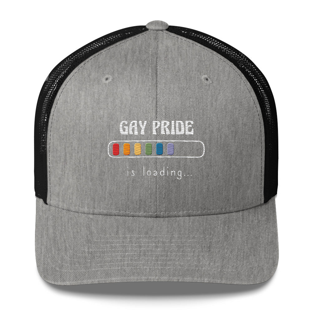 Gay Pride Loading Trucker Hat - Heather/ Black - LGBTPride.com