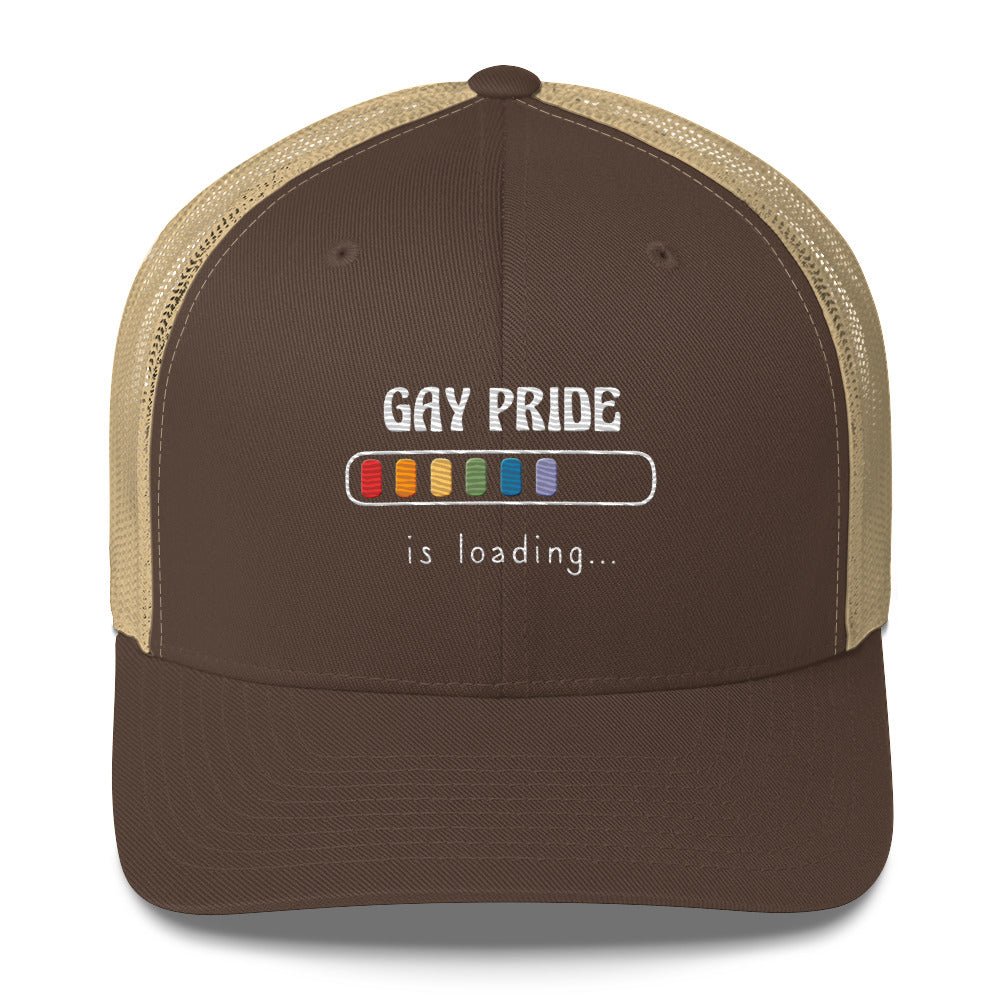 Gay Pride Loading Trucker Hat - Brown/ Khaki - LGBTPride.com