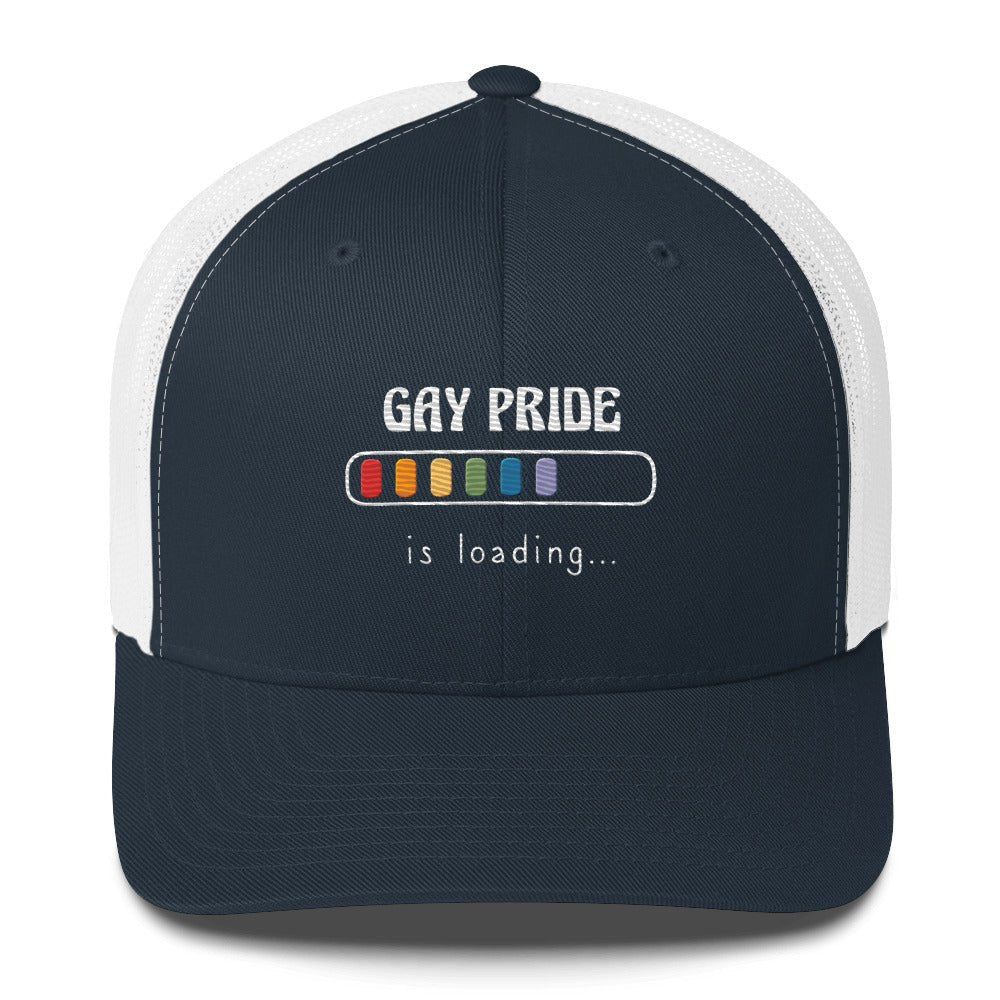 Gay Pride Loading Trucker Hat - Navy/ White - LGBTPride.com