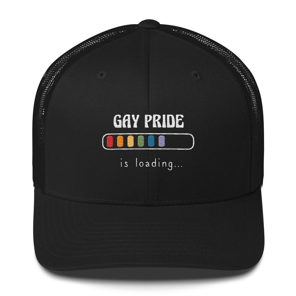 Gay Pride Loading Trucker Hat - Black - LGBTPride.com