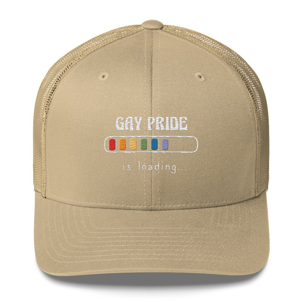 Gay Pride Loading Trucker Hat - Khaki - LGBTPride.com