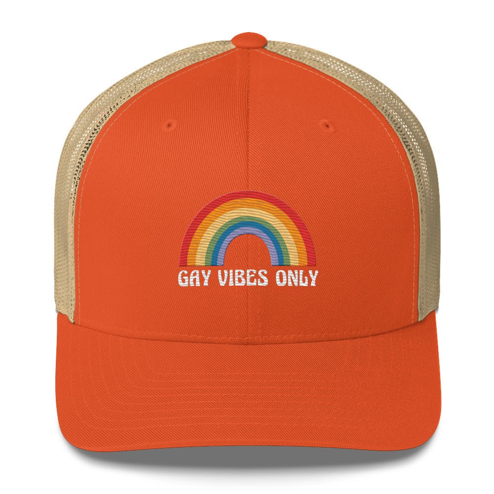 Gay Vibes Only Trucker Hat - Rustic Orange/ Khaki - LGBTPride.com